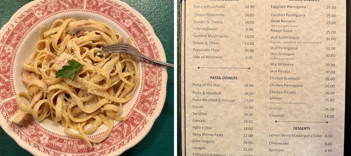 Giannini's Italian Dinners Menu