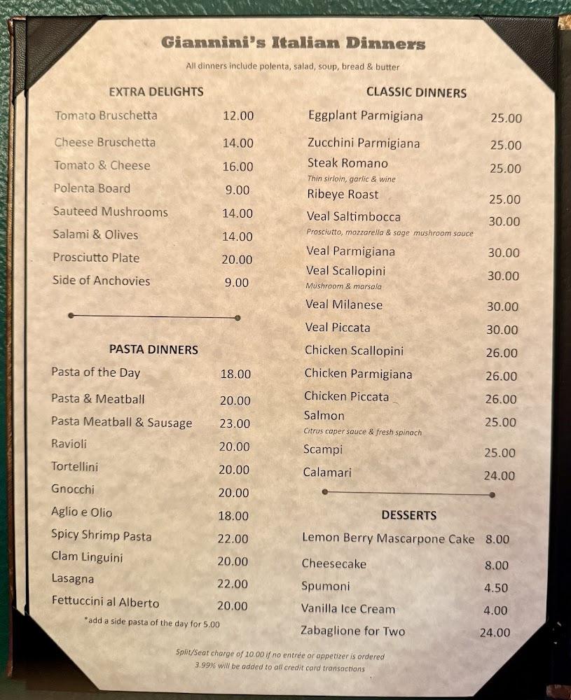 Giannini's Italian Dinners Menu image 1