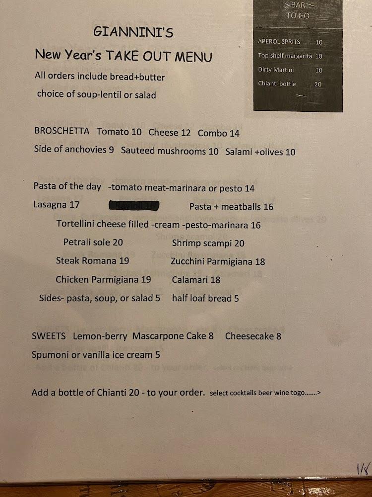Giannini's Italian Dinners Menu image 2